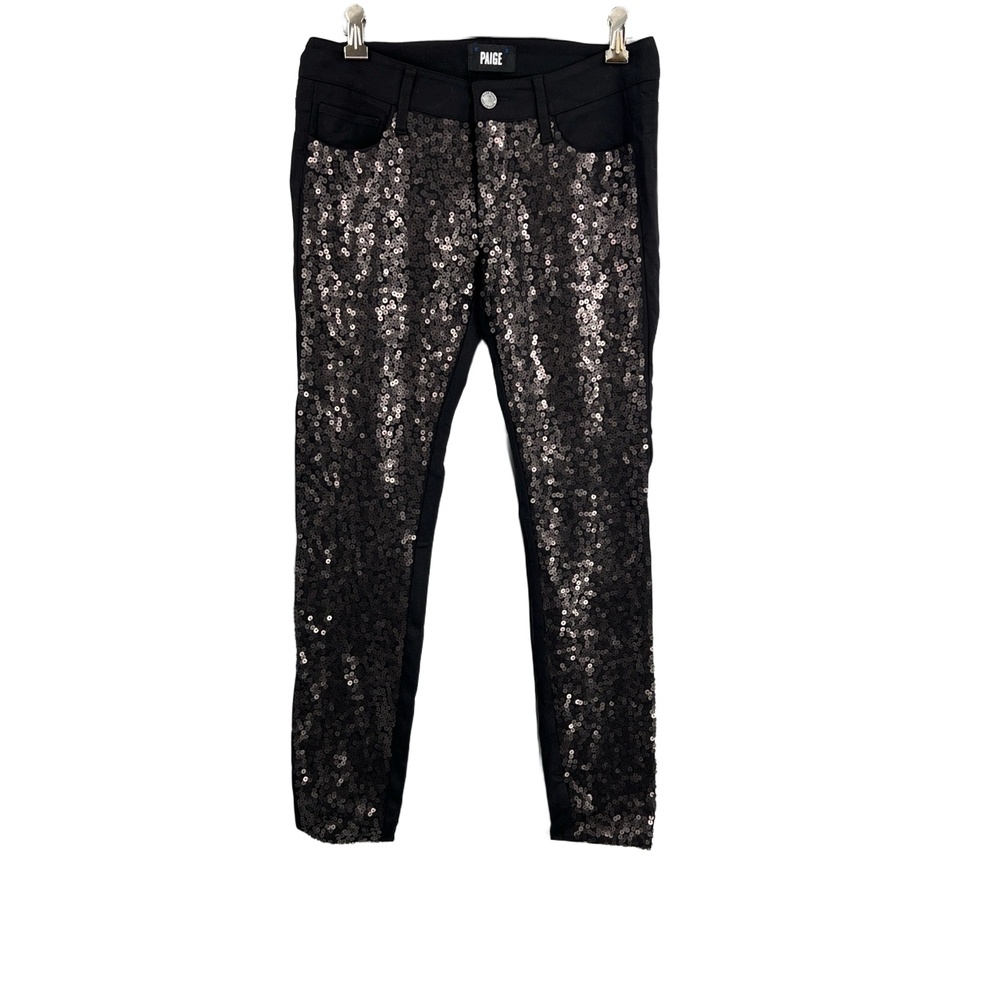 PAIGE Sequin Pants Black 5 Pocket Knit Womens Party Going Out Estimated Size Med